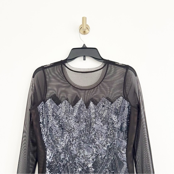 BCBGMaxazria Anaya Long Sleeve Mesh Sequin Cocktail Dress Size Medium - Picture 5 of 8